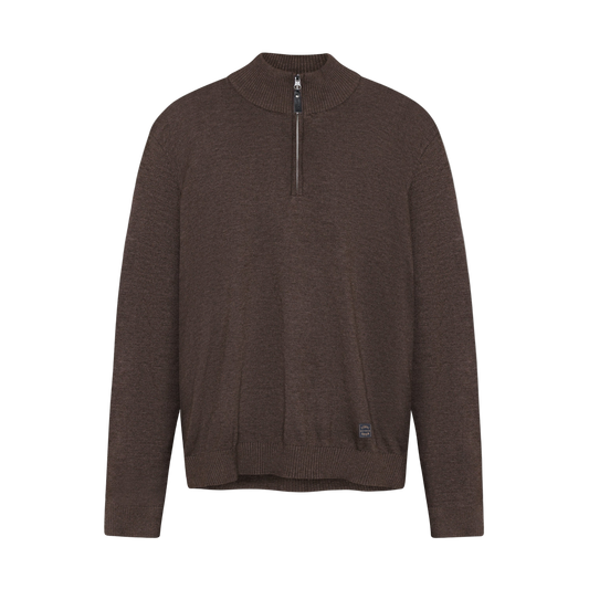 KlausSI Halfzip + Knit - Brown Bark melange